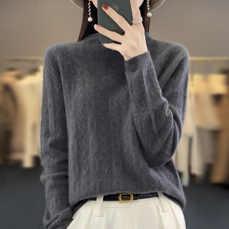 冬 レディース トップス セーター 純粋ウール 方眼菱 透かし編み