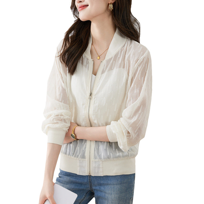 UVカット ジャケット レディース 夏 接触冷感 薄手 シースルー ブルゾン 全2色 S-3XL