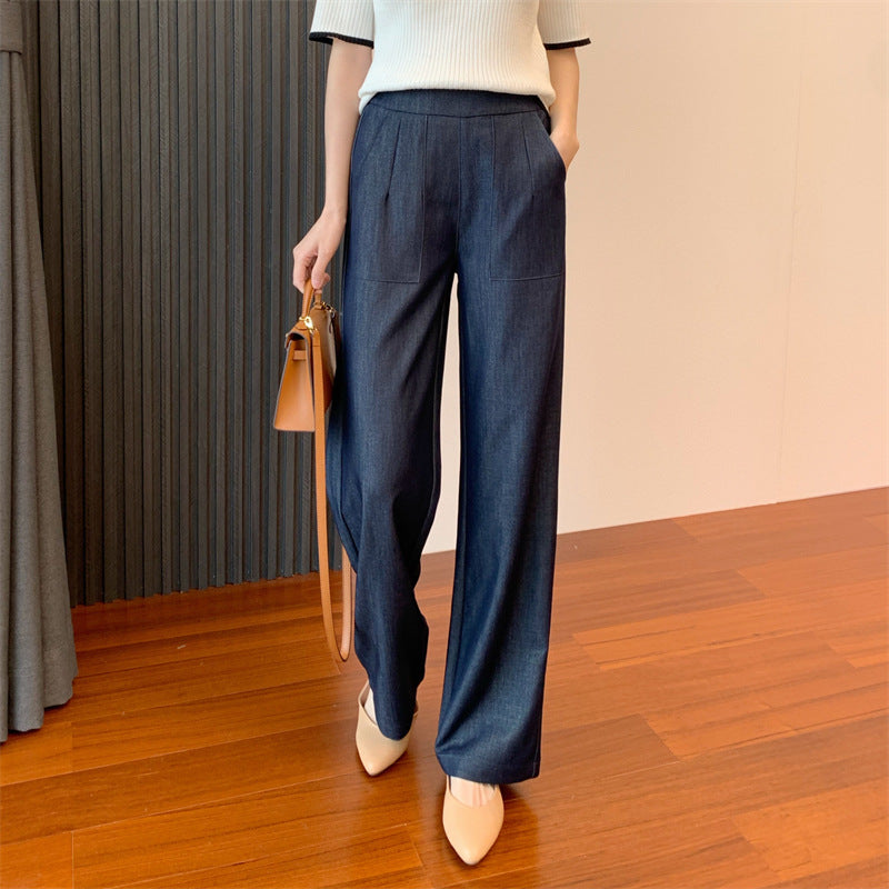 ゆったり ジーンズ レディース シルク素材 光沢 デニムパンツ
