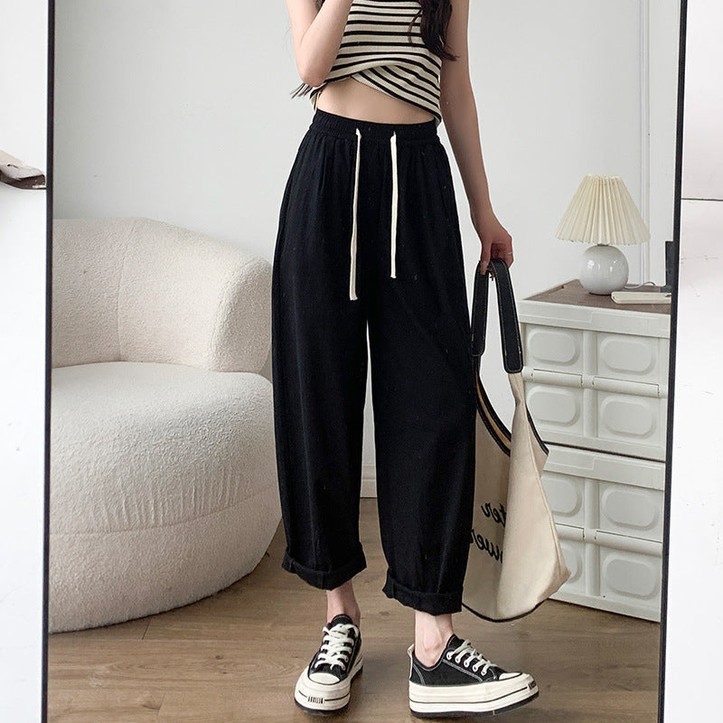 【綿100%】夏 レディース パンツ ハイウェストパンツ スリムフィット キャロットパンツ ルーズ カジュアル ストレートフィット ワイドレッグパンツ