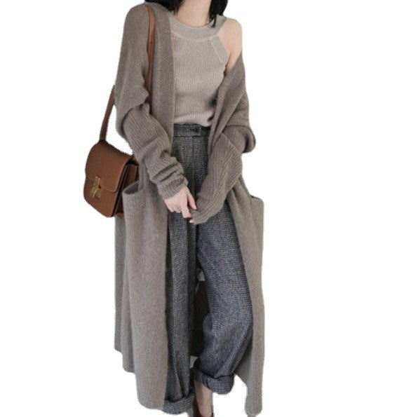 秋新作レディース韓国アウターウェアツイスト厚手ウールセータージャケットカーディガンレディースミドル丈ルーズ