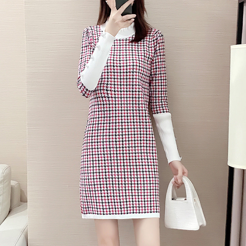 韓国風 春夏 新作 長袖 Aライン ニット ワンピース 体型カバー ゆったり