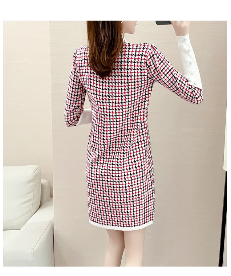 韓国風 春夏 新作 長袖 Aライン ニット ワンピース 体型カバー ゆったり