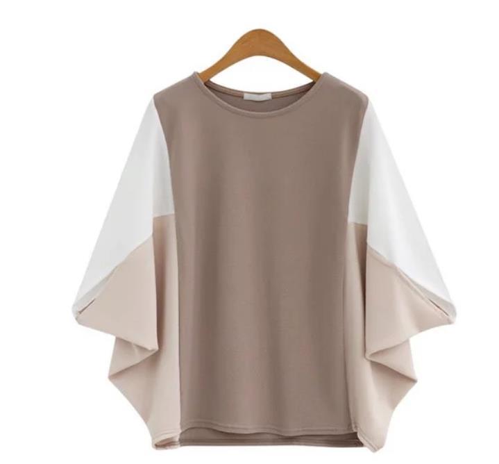 日系韓国風ミックス オーバーサイズパネル切替半袖Tシャツ