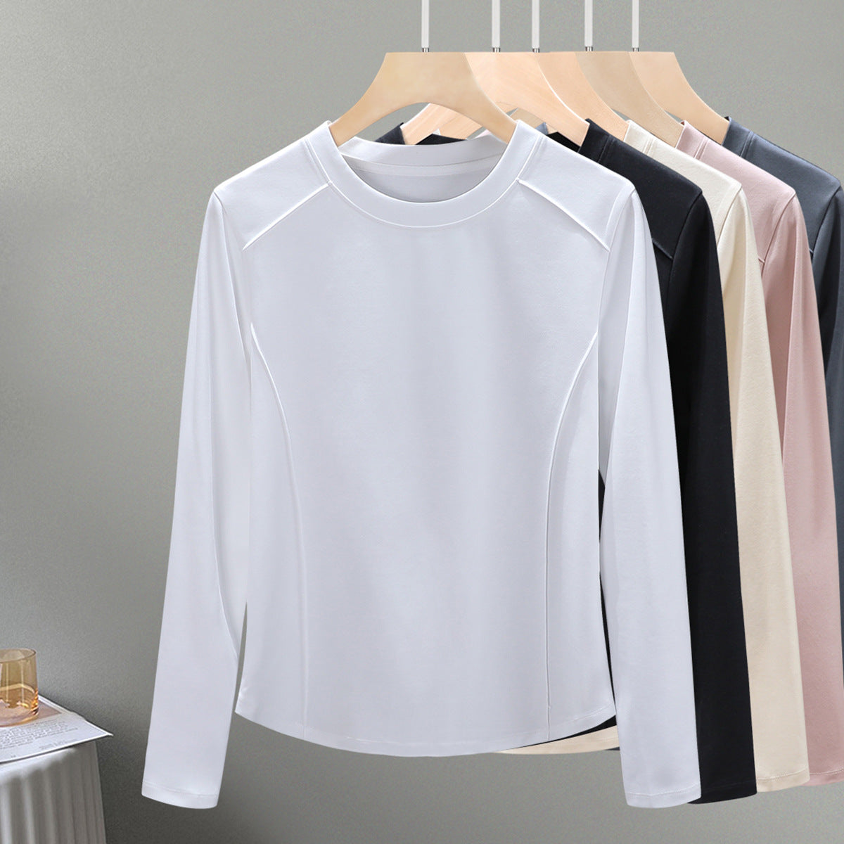 ウエストカバーが嬉しい！アーチ裾デザイン シルク混長袖Tシャツ