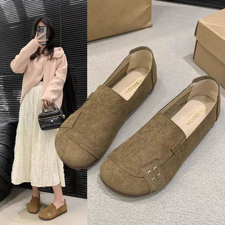 ローファー スリッポン ドライビングシューズ フラットソール レディース 春夏秋 軽やか 歩きやすい つま先カバー 通気性 抜群 カーキ/キャメル 35-40