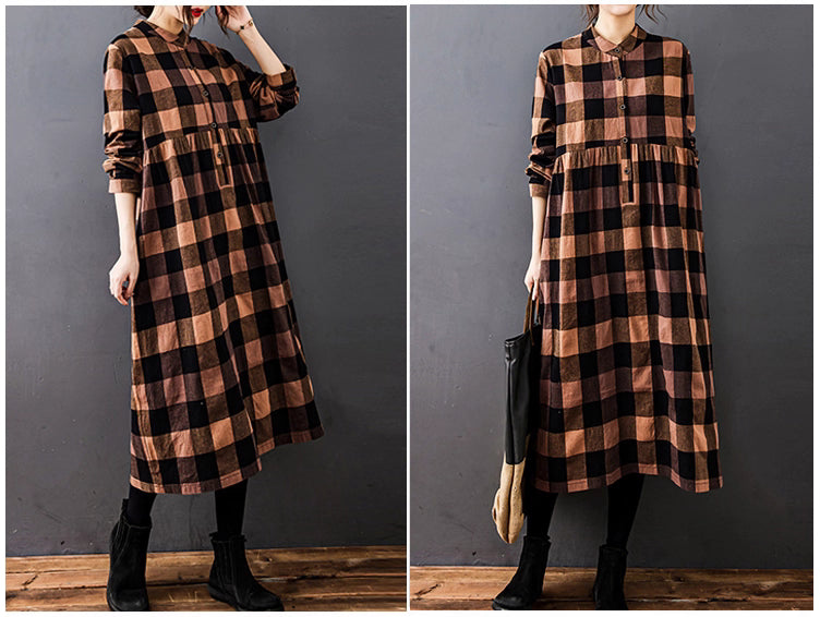チェック シャツワンピース ロング 長袖 コットン100 レディース 秋冬 きれいめ ゆったり 大きいサイズ オフィス映え レッド グリーン ブラック M L XL 2XL