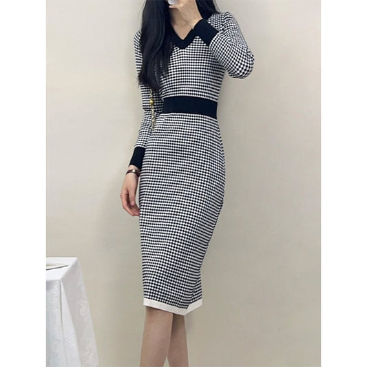 フレンチ風 春 ワンピース 高級感 ミディ丈 ニット レディース 上品 お姉さん風