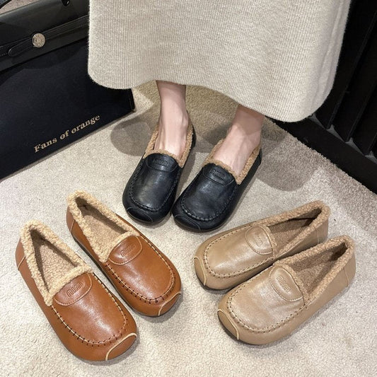 モカシン ローファー 裏ボア スリッポン フラットソール レディース 秋冬 軽量 つま先カバー あったか ブラック/カーキ/ブラウン 35-41