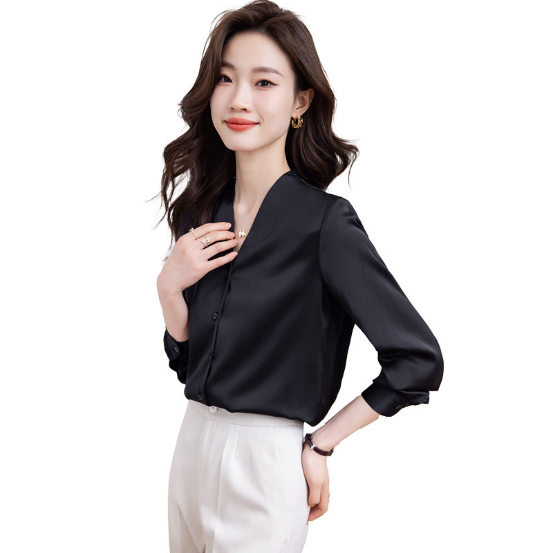 シフォンブラウス レディース Vネック 長袖 通勤 オフィス 全3色 S-4XL