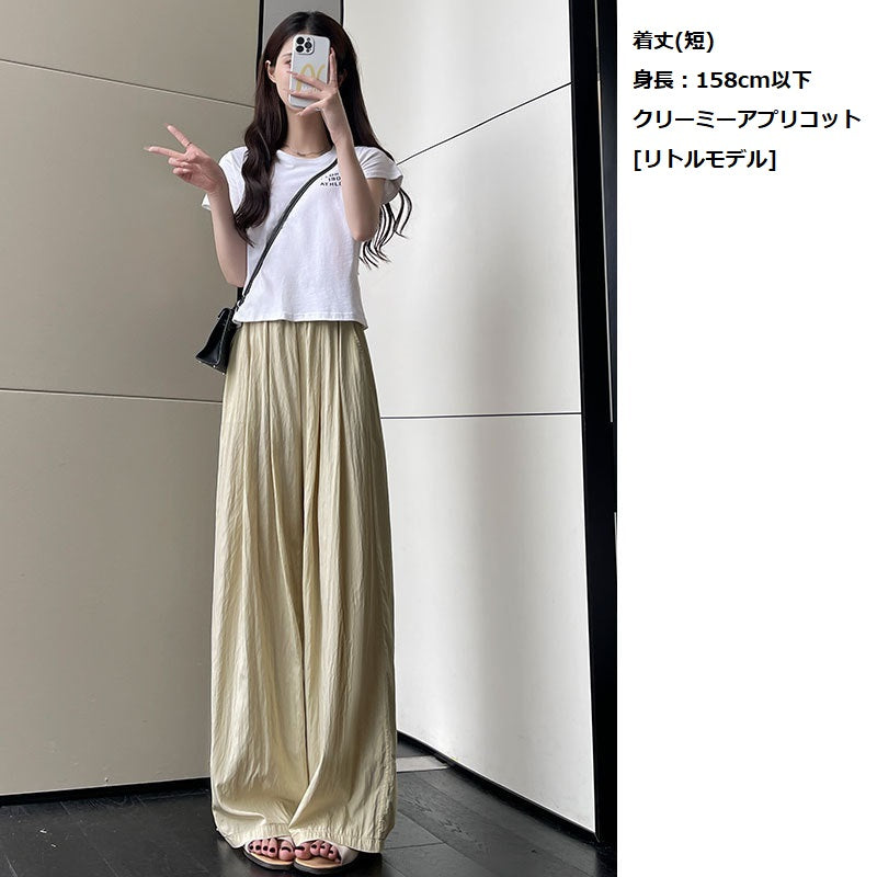 新着 夏 レディース ボトムス パンツ アイスシルク ワイドレッグパンツ 薄型 ハイウエストドレープ 和風 のんびり スロッピー コットン ストレートフィット カジュアルパンツ