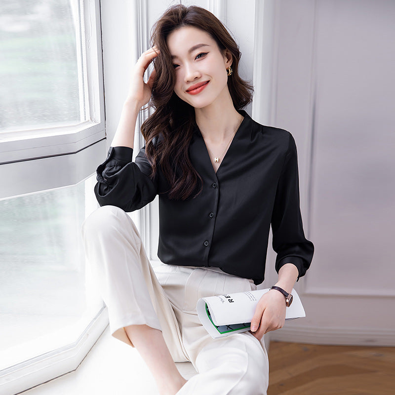 シフォンブラウス レディース Vネック 長袖 通勤 オフィス 全3色 S-4XL