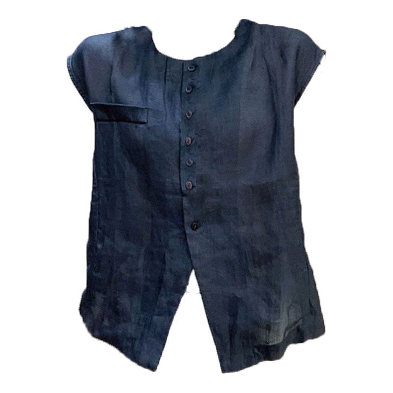 ノーカラーシャツ レディース 夏 リネン風 半袖 ラウンドネック ゆったり フレンチカジュアル 全4色 M-4XL