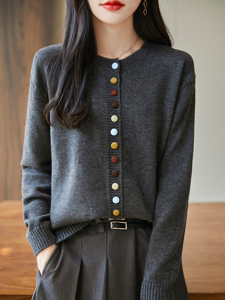 カーディガン レディース カラーボタン ニット コート 長袖 春秋 全5色 M-2XL