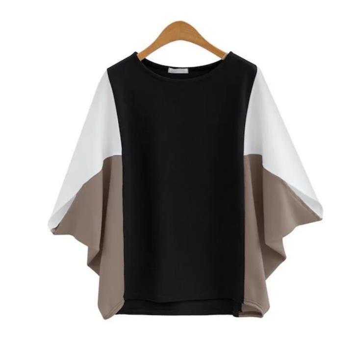日系韓国風ミックス オーバーサイズパネル切替半袖Tシャツ