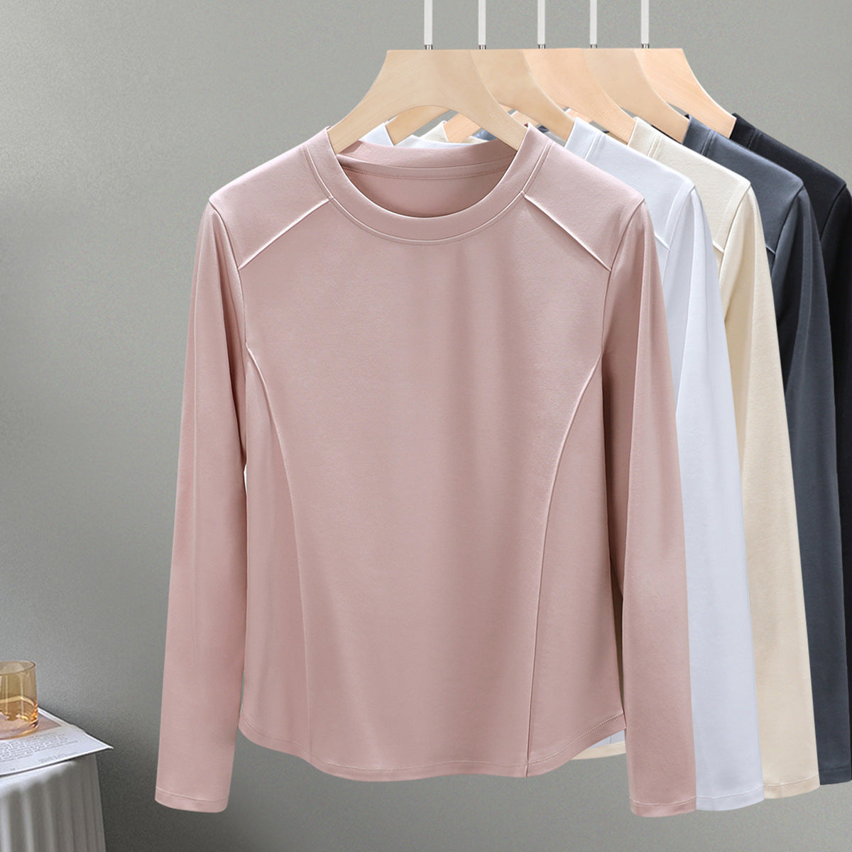 ウエストカバーが嬉しい！アーチ裾デザイン シルク混長袖Tシャツ