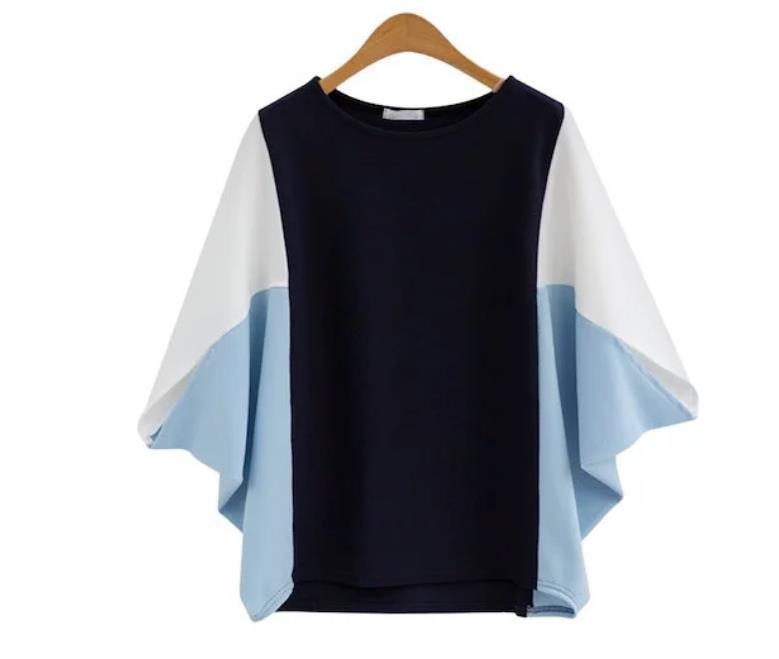 日系韓国風ミックス オーバーサイズパネル切替半袖Tシャツ