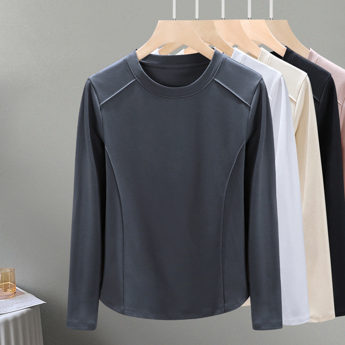 ウエストカバーが嬉しい！アーチ裾デザイン シルク混長袖Tシャツ