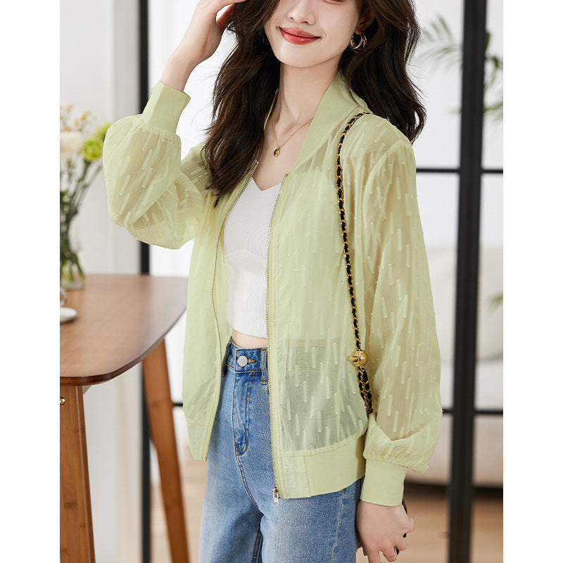 UVカット ジャケット レディース 夏 接触冷感 薄手 シースルー ブルゾン 全2色 S-3XL