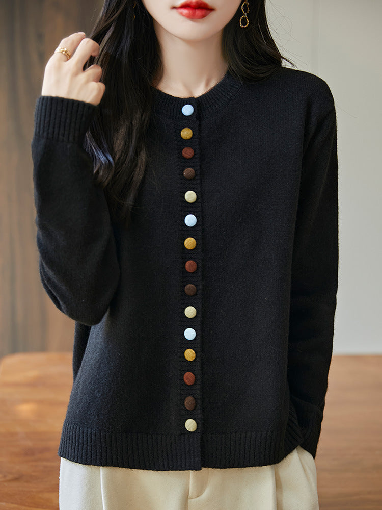 カーディガン レディース カラーボタン ニット コート 長袖 春秋 全5色 M-2XL
