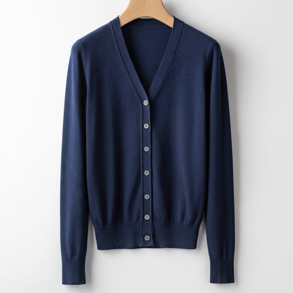 カーディガン レディース 薄手 ウール混 Vネック ボタン 春秋 全6色 S-2XL