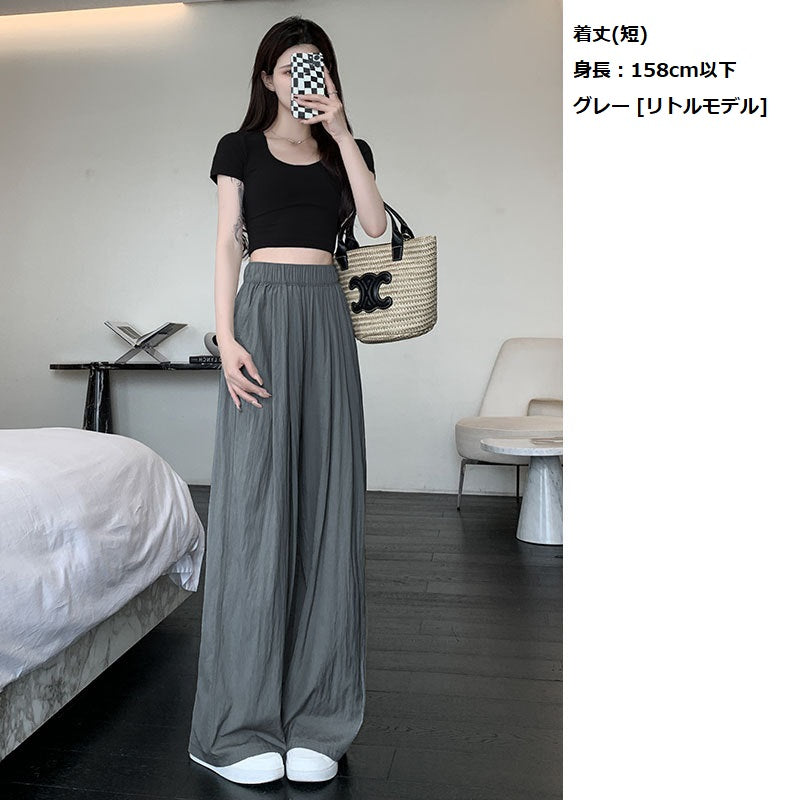 新着 夏 レディース ボトムス パンツ アイスシルク ワイドレッグパンツ 薄型 ハイウエストドレープ 和風 のんびり スロッピー コットン ストレートフィット カジュアルパンツ