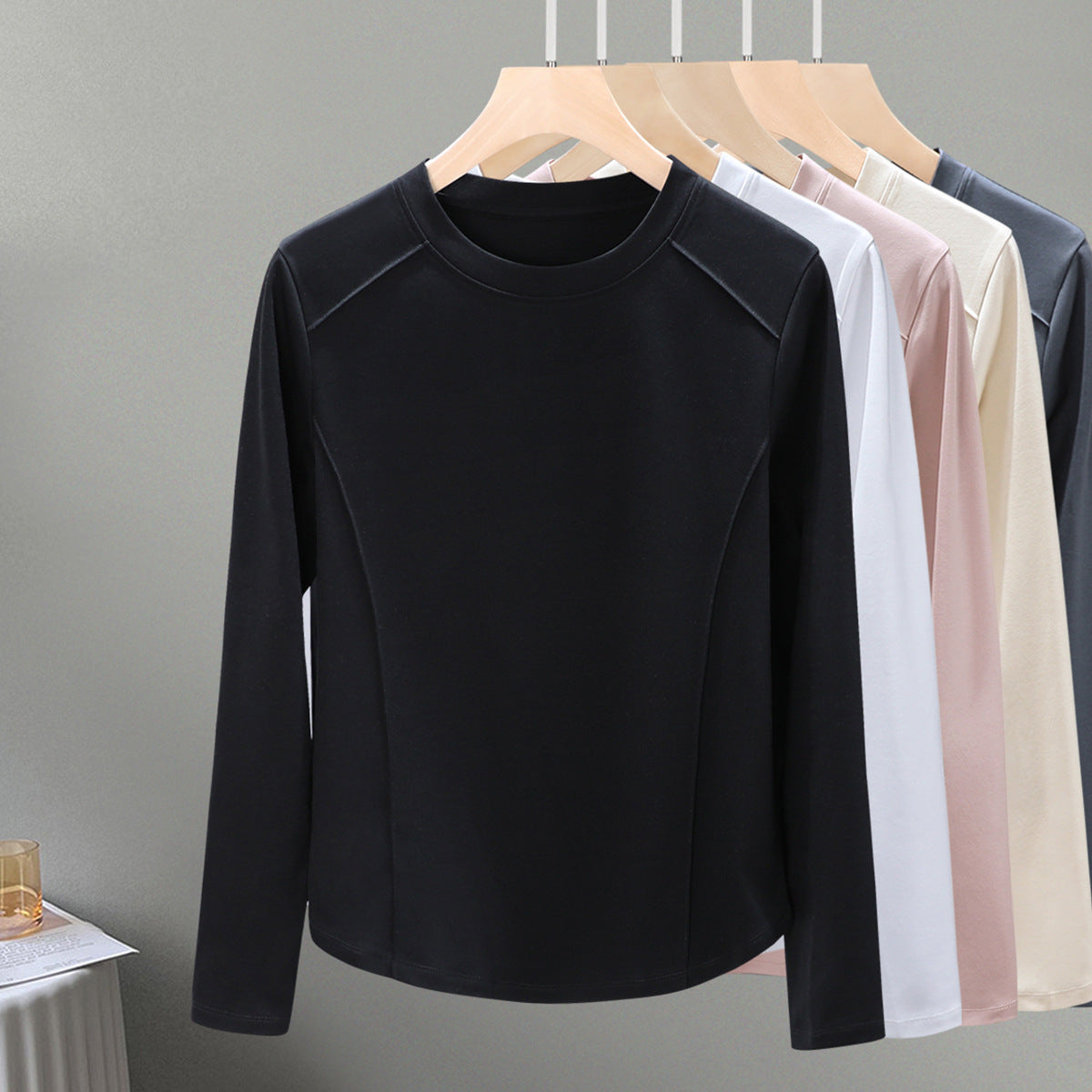 ウエストカバーが嬉しい！アーチ裾デザイン シルク混長袖Tシャツ
