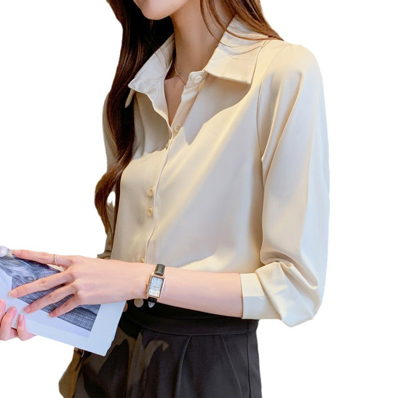 サテンシャツ レディース 春夏 アセテートサテン 長袖 シャツ 韓国風 オフィス 全7色 S-2XL