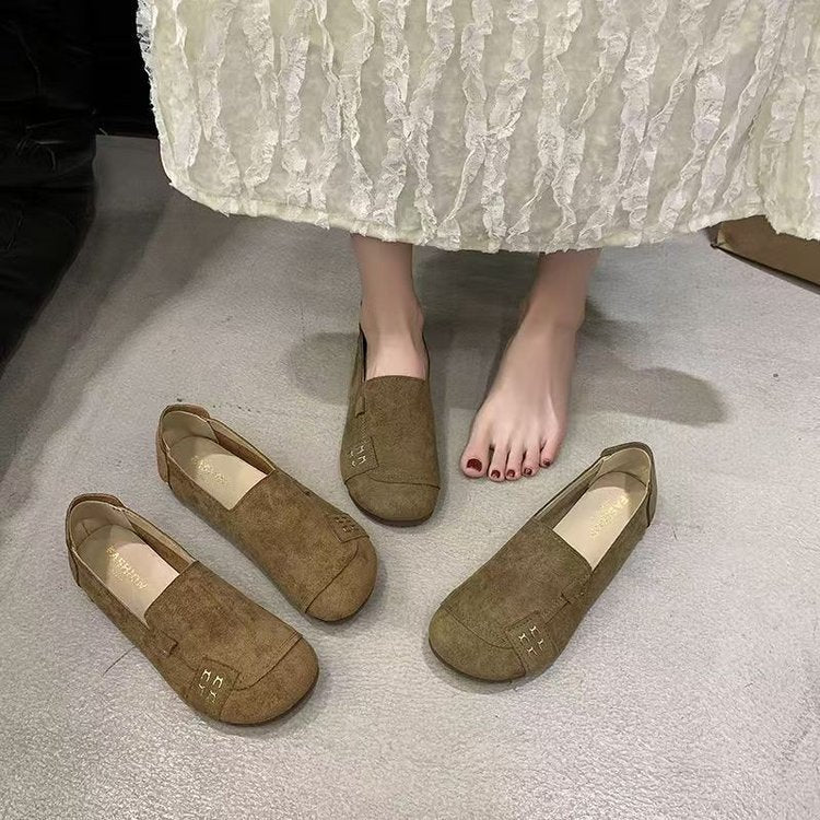 ローファー スリッポン ドライビングシューズ フラットソール レディース 春夏秋 軽やか 歩きやすい つま先カバー 通気性 抜群 カーキ/キャメル 35-40