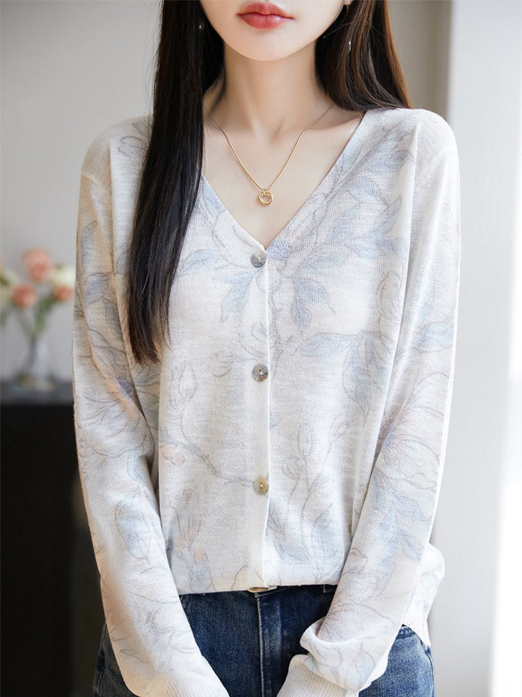 タイダイ染め Vネック ニット カーディガン レディース 春夏 薄手 グラデーション 全5色 M-L