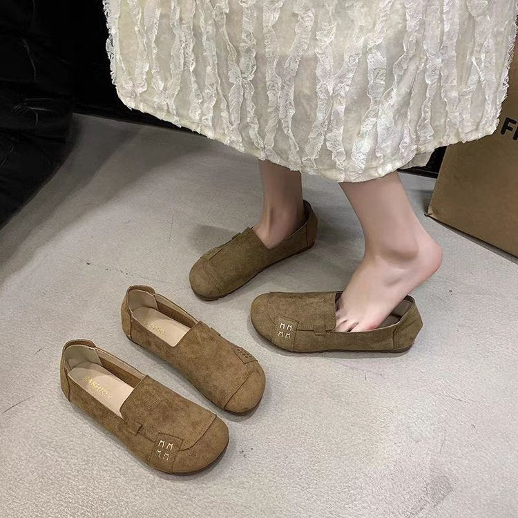 ローファー スリッポン ドライビングシューズ フラットソール レディース 春夏秋 軽やか 歩きやすい つま先カバー 通気性 抜群 カーキ/キャメル 35-40