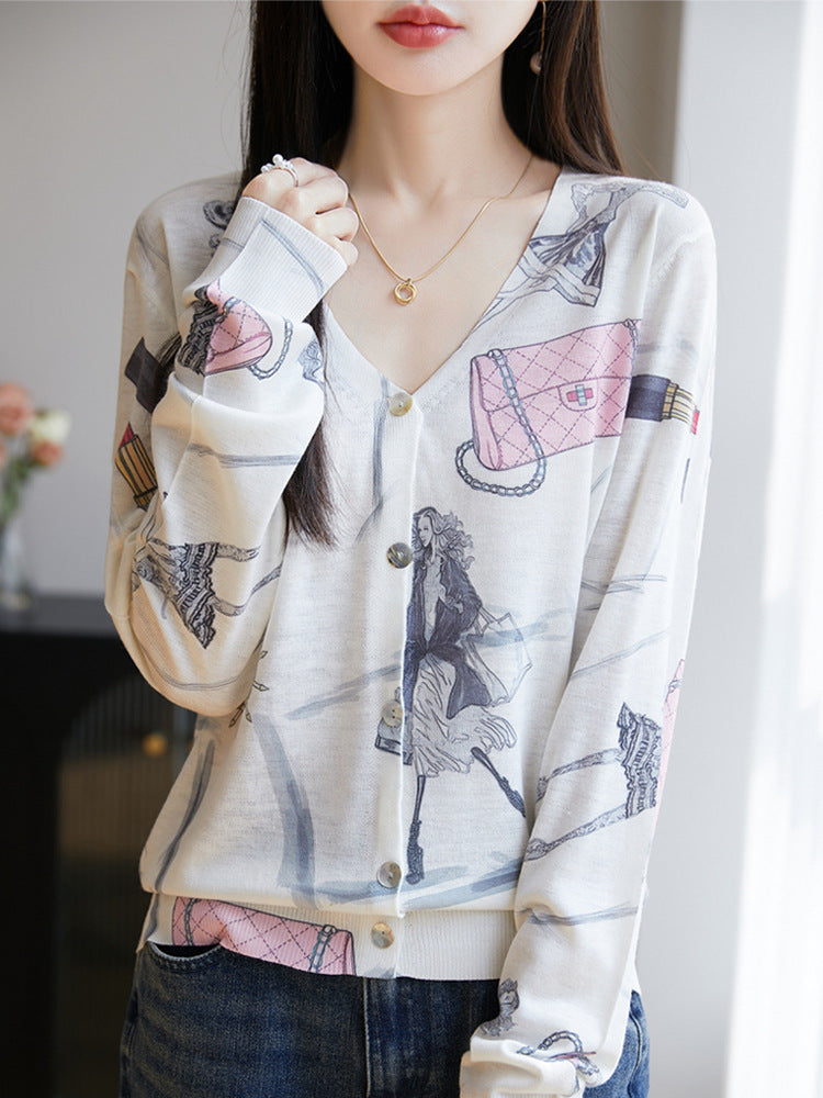 タイダイ染め Vネック ニット カーディガン レディース 春夏 薄手 グラデーション 全5色 M-L