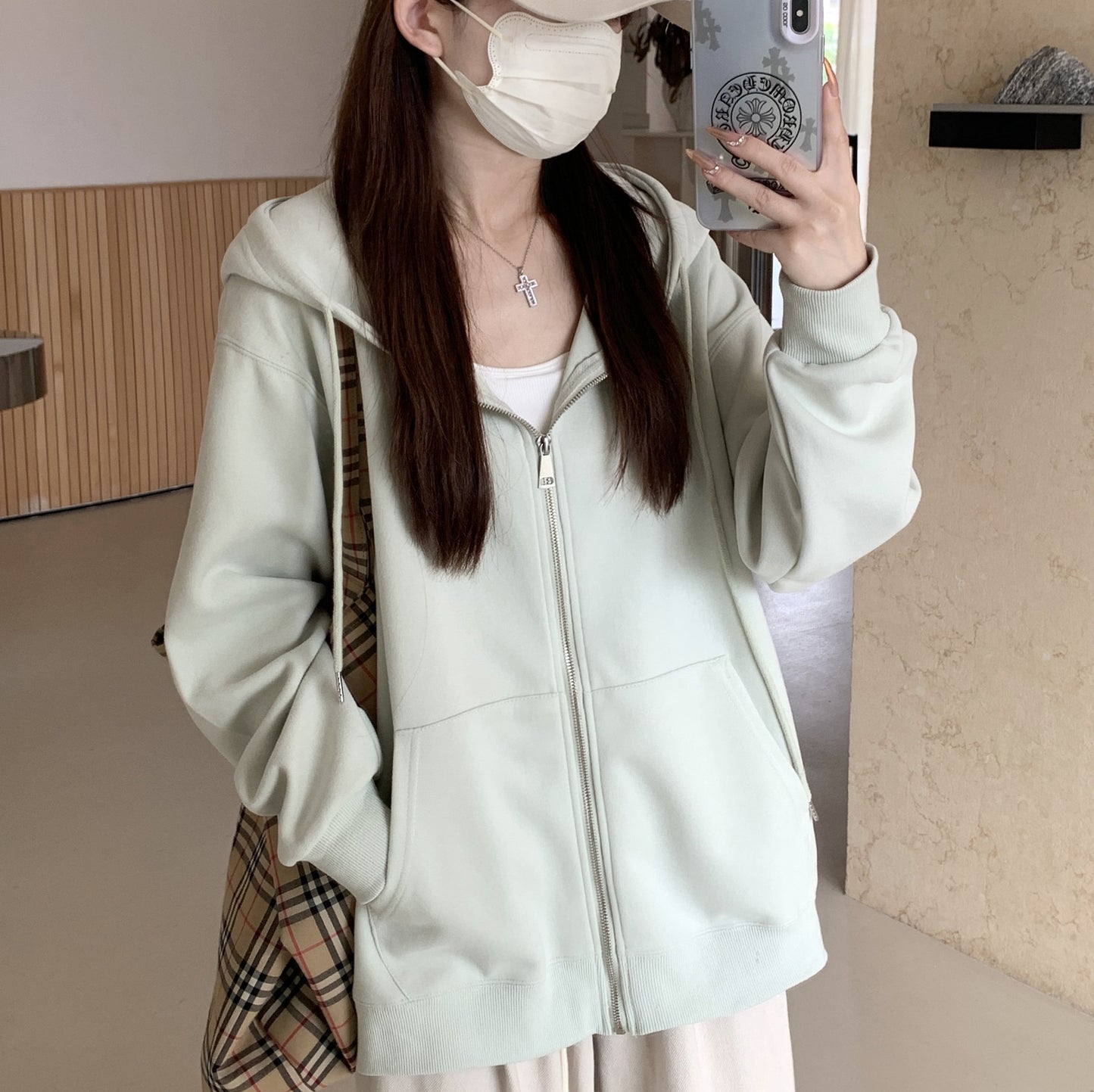 ジップアップ パーカー レディース 春夏 薄手 フード付き 羽織 カーディガン風 軽やか 通気性 冷房対策 きれいめ ライトグレー M