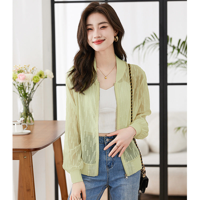 UVカット ジャケット レディース 夏 接触冷感 薄手 シースルー ブルゾン 全2色 S-3XL