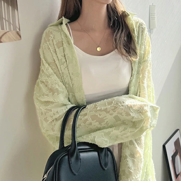 レディース トップス シャツ レース シフォン 長袖 ３色 エアコン対策 軽い