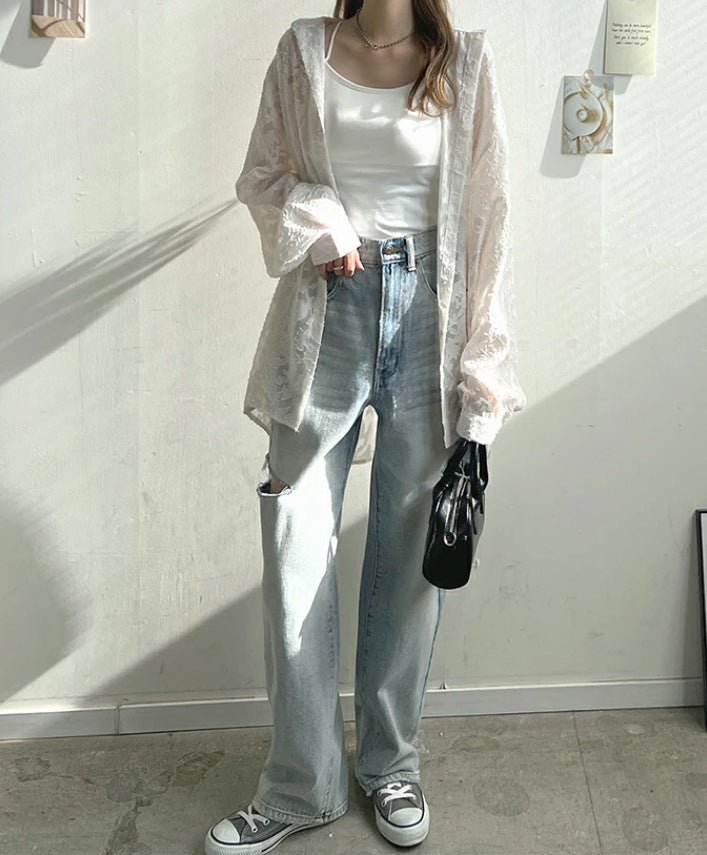 レディース トップス シャツ レース シフォン 長袖 ３色 エアコン対策 軽い