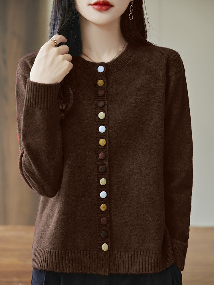 カーディガン レディース カラーボタン ニット コート 長袖 春秋 全5色 M-2XL