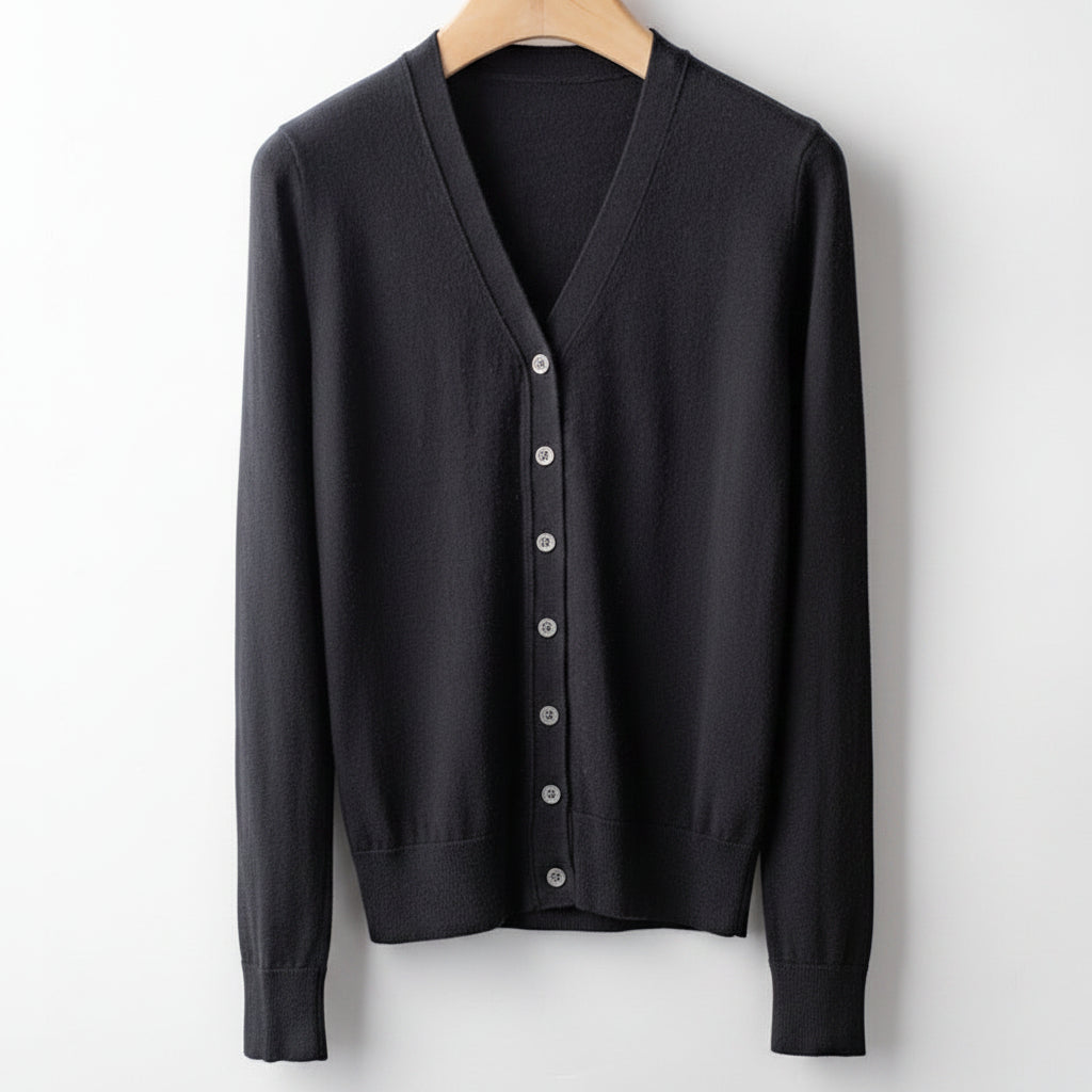 カーディガン レディース 薄手 ウール混 Vネック ボタン 春秋 全6色 S-2XL