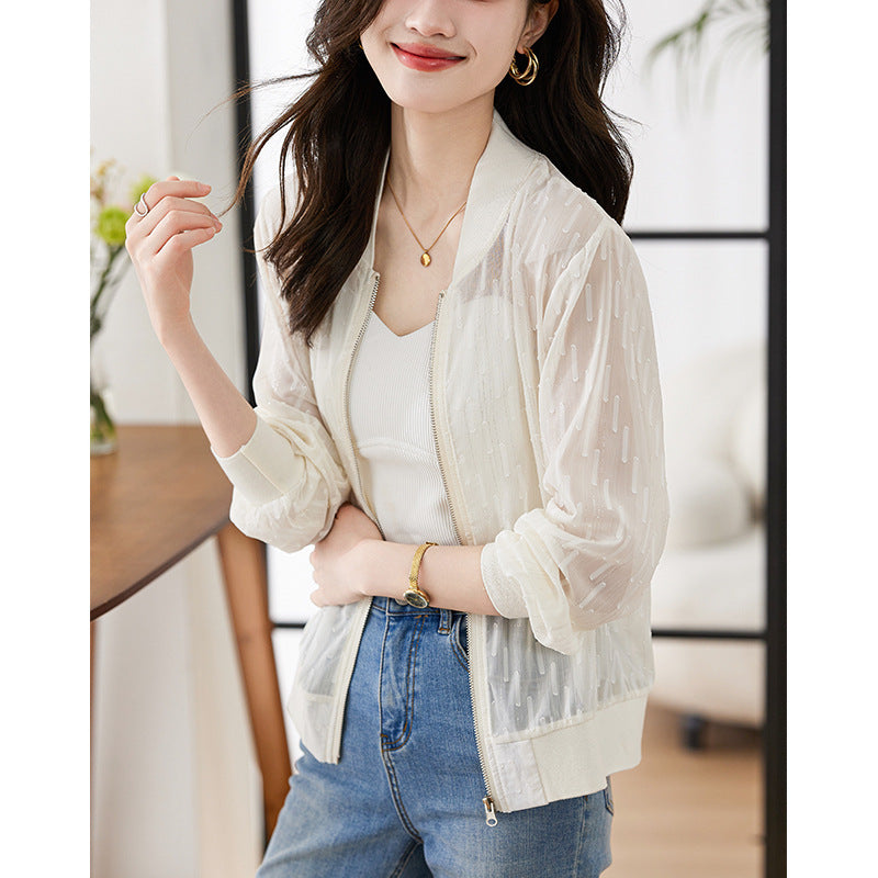 UVカット ジャケット レディース 夏 接触冷感 薄手 シースルー ブルゾン 全2色 S-3XL