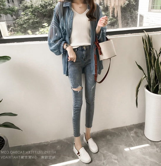 レディース　長袖　シフォンシャツ