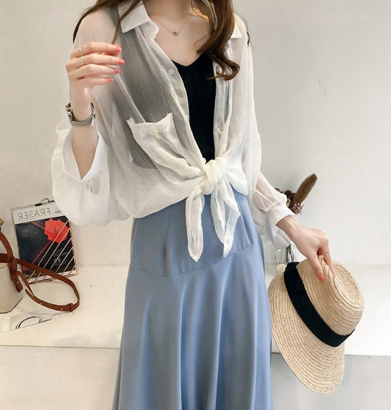 レディース　長袖　シフォンシャツ