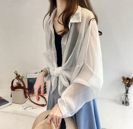 レディース　長袖　シフォンシャツ