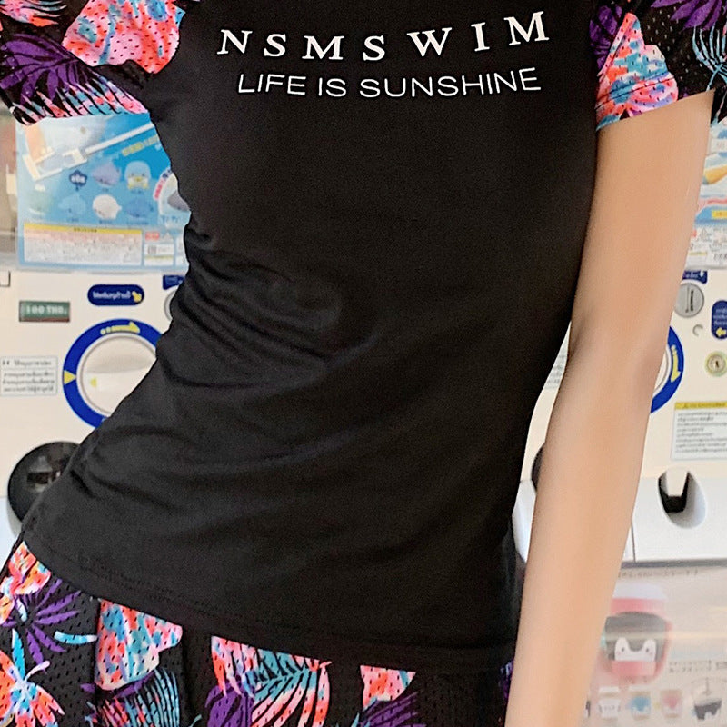 クロスボーダー 水着 レディース 学生 韓国 インスプリット コンサバティブ ボクサー 半袖 長袖 ツーピースセット