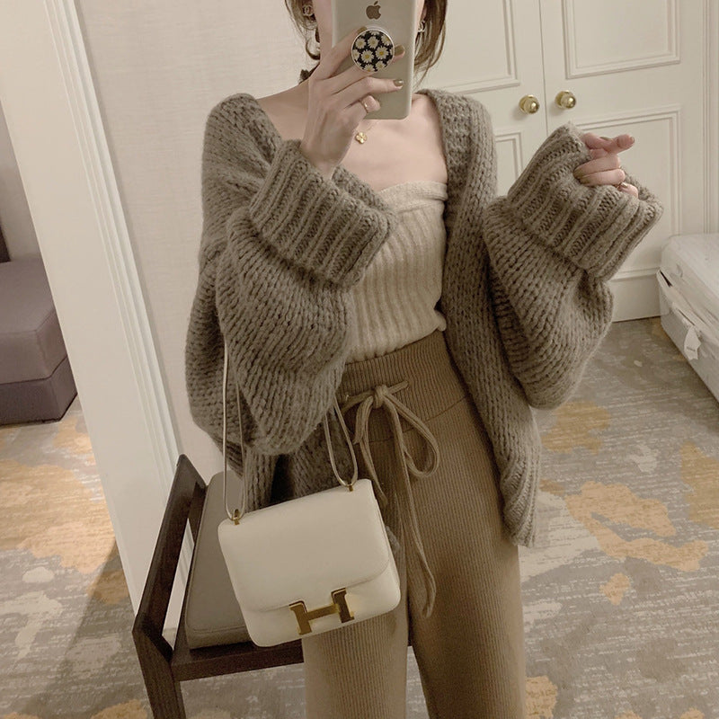 秋冬新作韓国気質モヘア厚手セータージャケット女性用優しいスタイルセーター