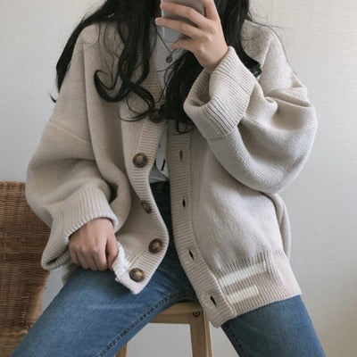 セーターレディース秋冬韓国ルーズオールマッチ学生用 Vネックレイジースタイルトップス女性用カーディガンセータースモールジャケット