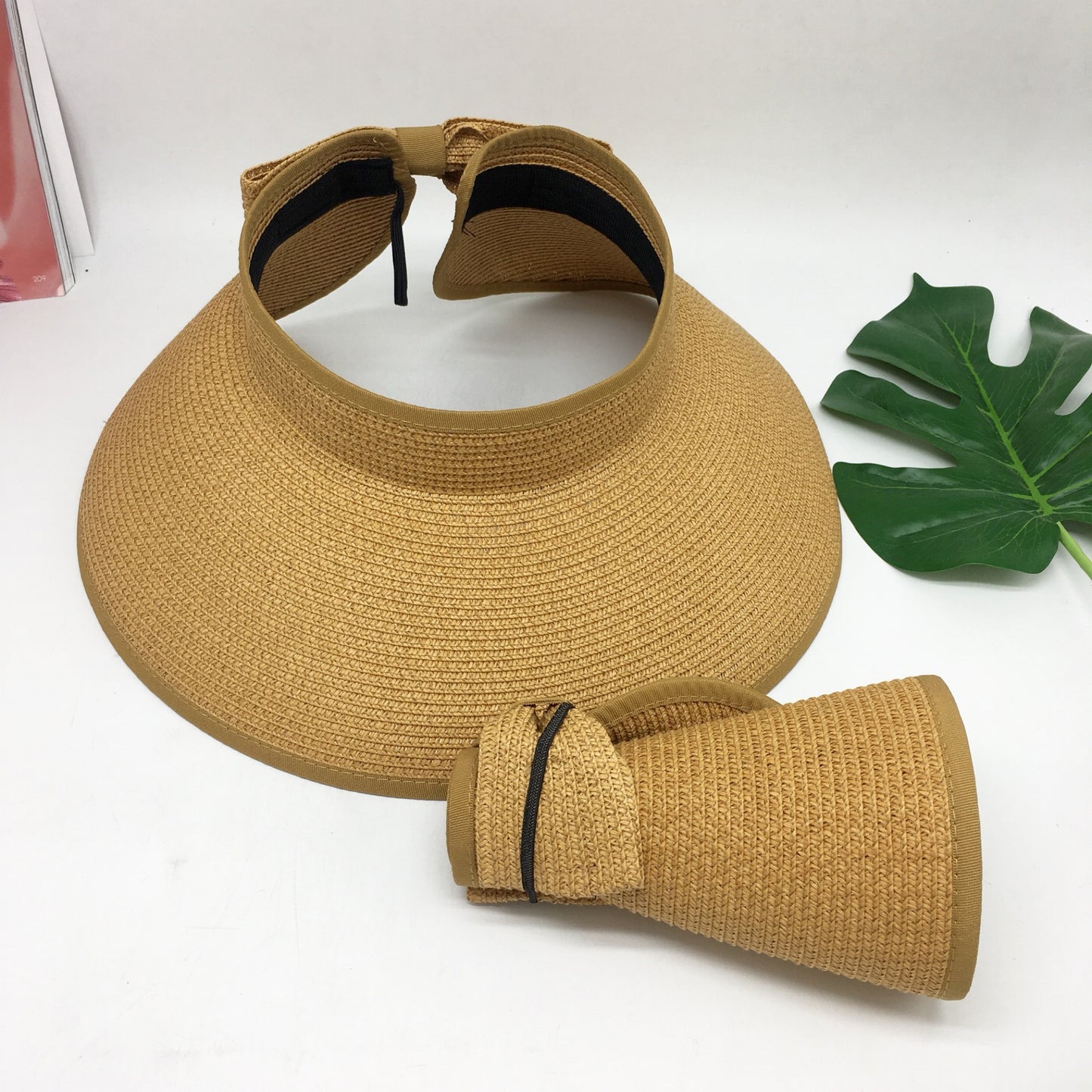 レディース 夏用 つば付きサンシェード 麦わら帽子 日焼け止め UV保護 スカイトップハット 折りたたみ式ビーチトラベル ストローハット