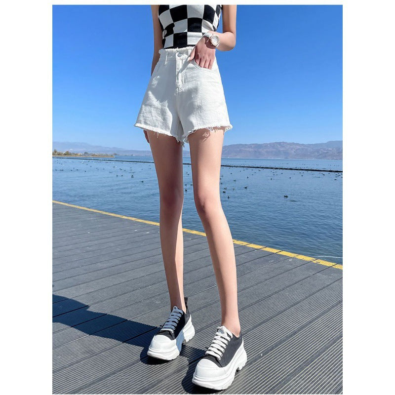 夏 レディース パンツ 香港スタイル ストラップ付き デニムショーツ ハイウエスト プラスサイズ ルーズスリム ワイドレッグ  Aライン ウルトラショート ホットパンツ