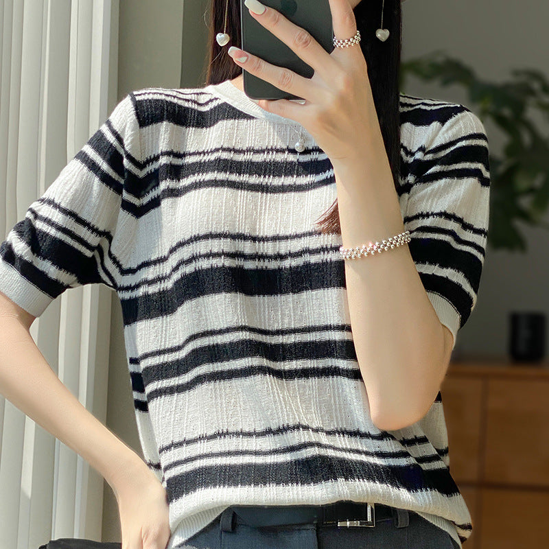 チェック柄ニットスリム アイスシルク クールTシャツ