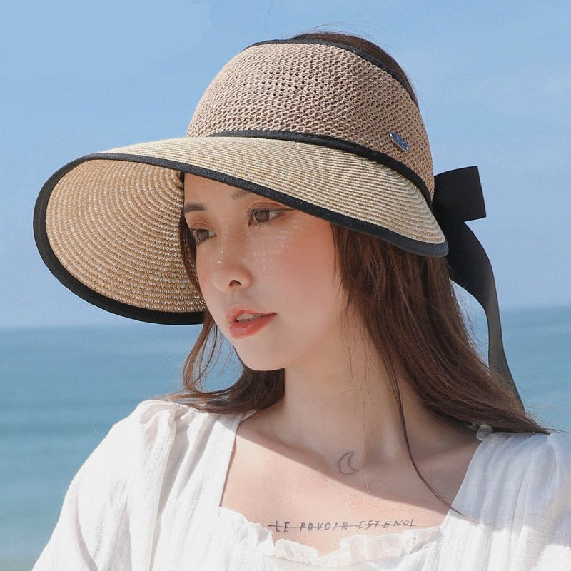 サンハット レディース 夏用 スカイトップ 麦わら帽子 つばの広い 日よけ 日焼け防止 大きなつばの折り畳み式 ビーチハット