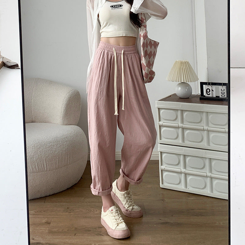 【綿100%】夏 レディース パンツ ハイウェストパンツ スリムフィット キャロットパンツ ルーズ カジュアル ストレートフィット ワイドレッグパンツ